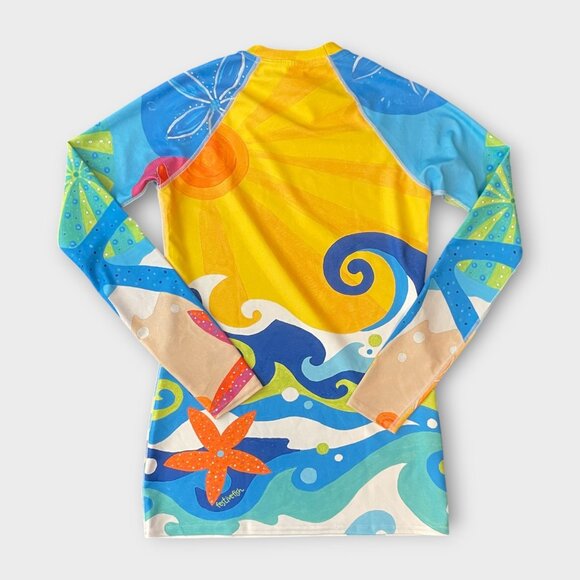 Festivefish Rash Guard UPF 50+ SMALL Long Sleeve Wave by Artist Alison Bramhall - Picture 2 of 5